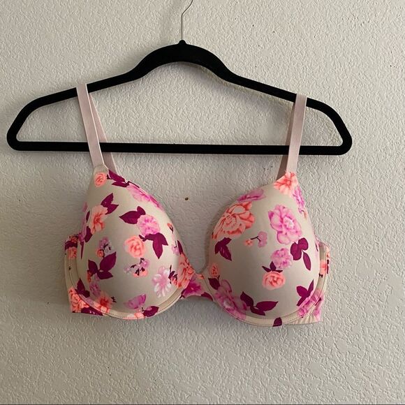 🍄 PINK Victoria’s Secret Tan and Pink Floral Bra - Picture 1 of 5